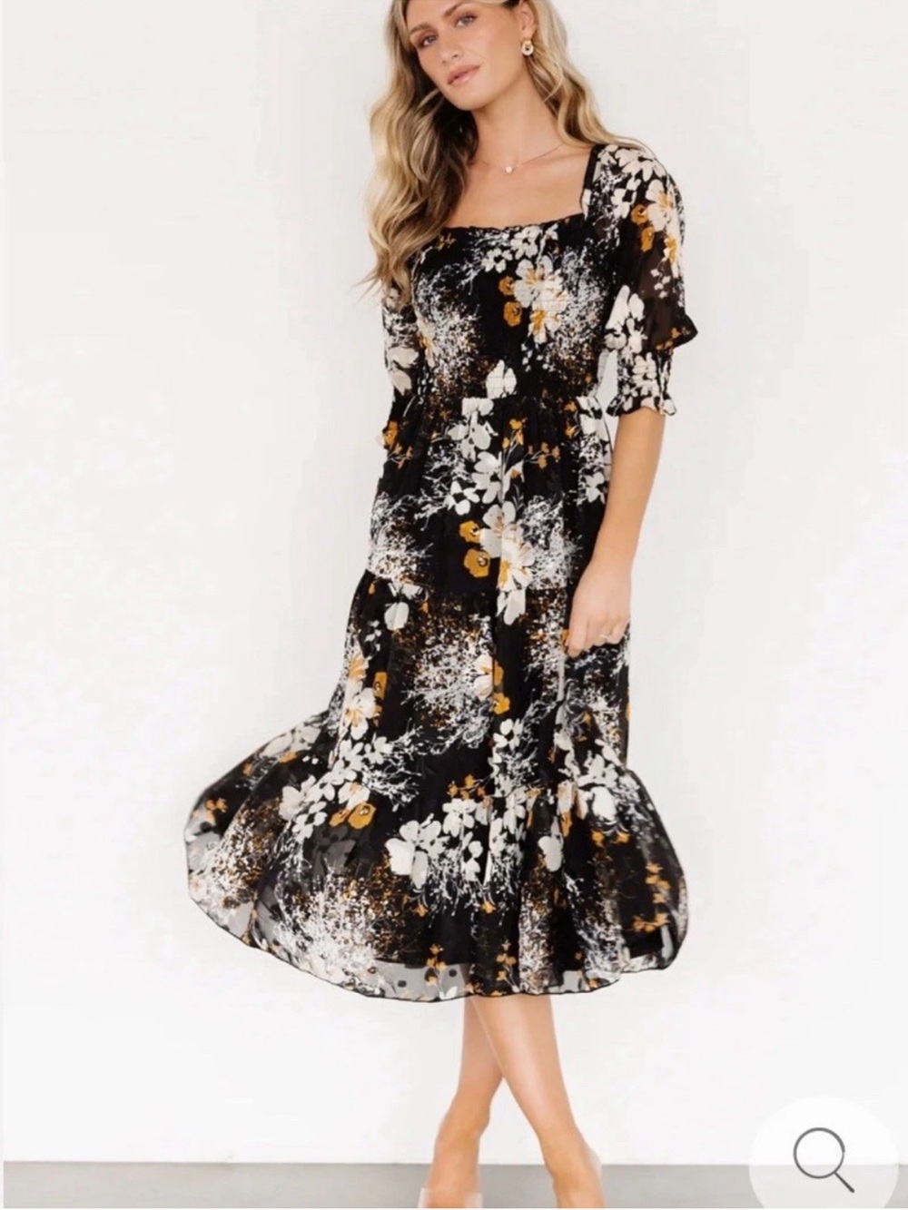 Baltic Born Fabian Jacquard Black Floral Midi dress size 1XL NWT